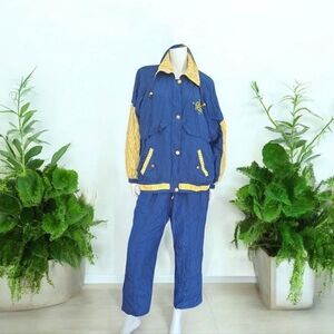 Vintage Mureli 2 Pcs 100% Silk Pant & Jacket Women's Size XL Blue White Yellow